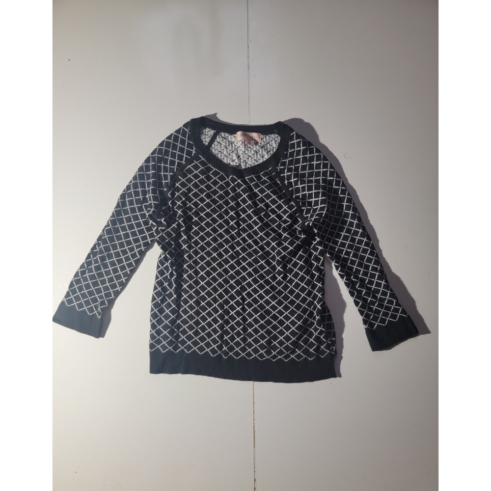 Women's  Philosophy Grid Pattern Black & White Crewneck Sweater Pullover Size M